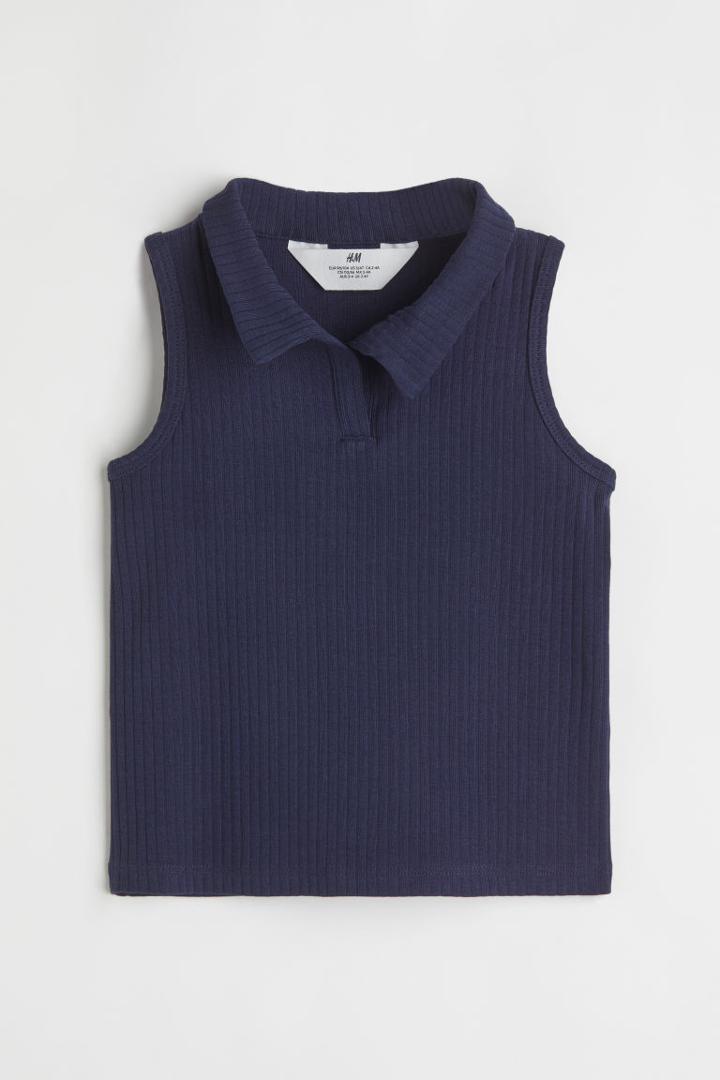 H & M - Ribbed Collared Top - Blue