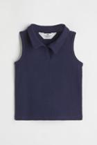 H & M - Ribbed Collared Top - Blue