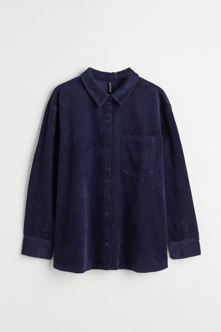 H & M - H & M+ Corduroy Shirt - Blue