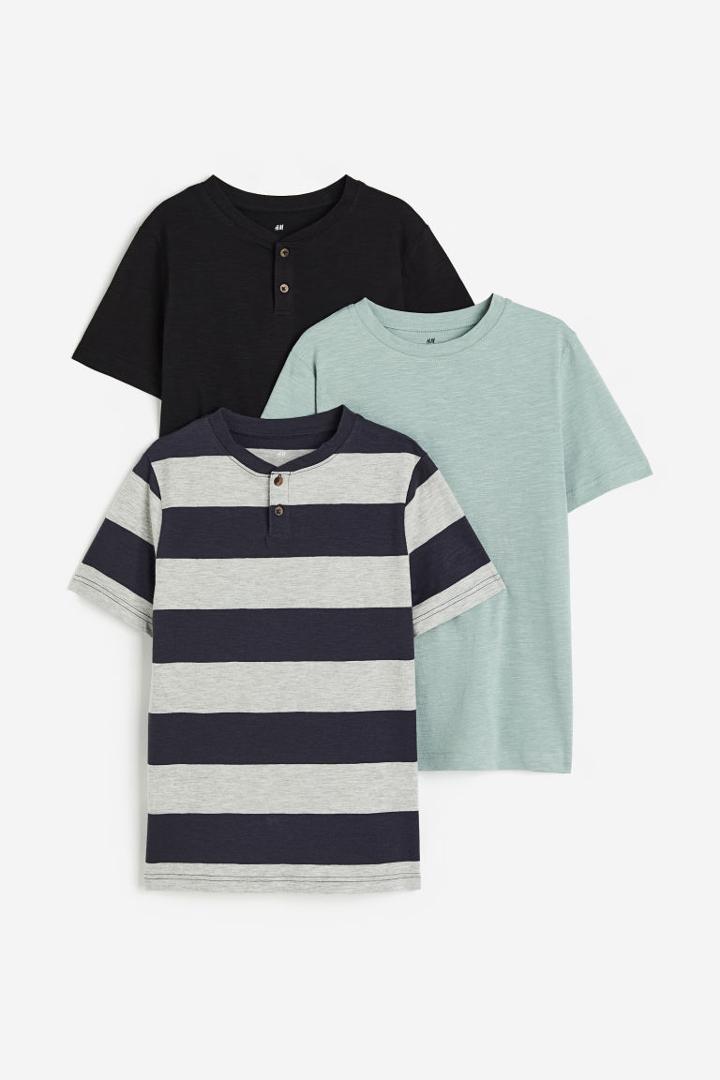H & M - 3-pack Henley Shirts - Gray