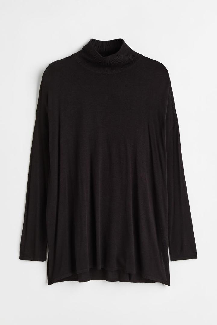 H & M - H & M+ Viscose Turtleneck Top - Black