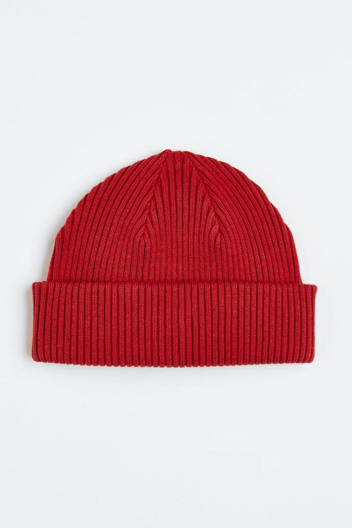 H & M - Rib-knit Cotton Beanie - Red