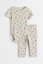 H & M - 2-piece Rib-knit Set - Beige