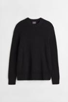 H & M - Regular Fit Waffle-knit Sweater - Black