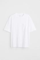 H & M - Relaxed Fit Pocket-detail T-shirt - White