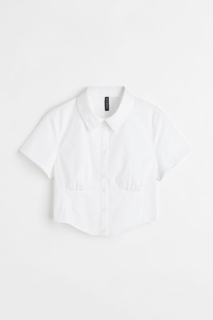 H & M - Short-sleeved Cotton Shirt - White