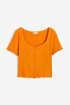 H & M - Ribbed Button-front Top - Orange