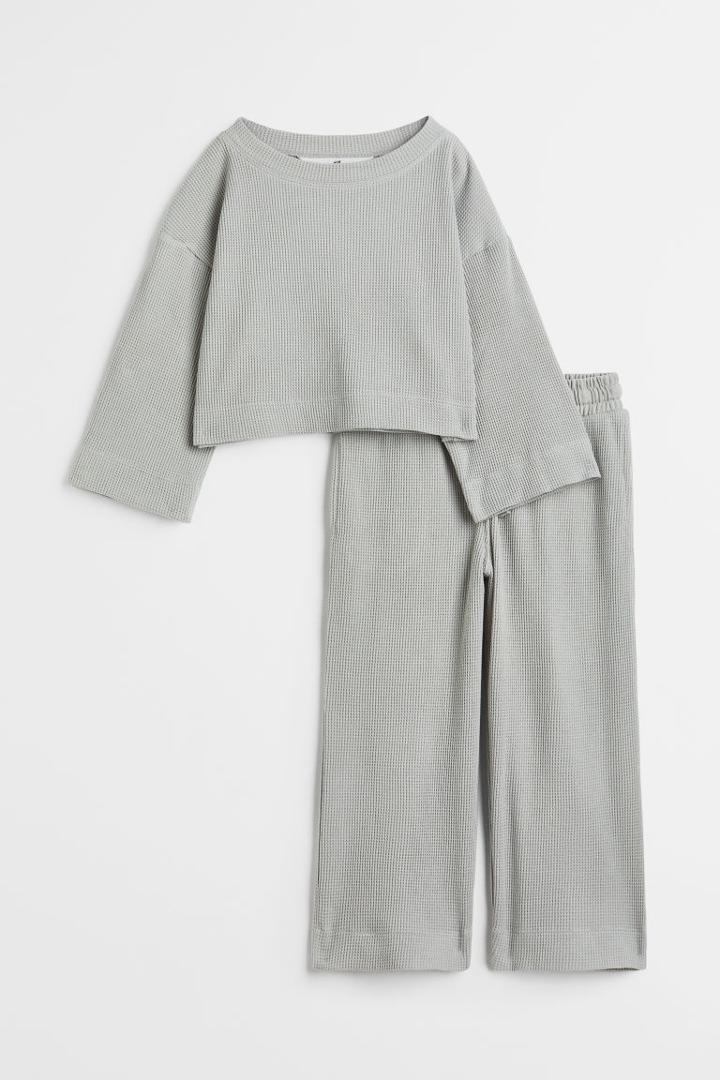 H & M - Waffled Cotton Set - Gray
