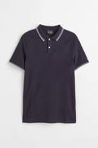 H & M - Muscle Fit Piqu Polo Shirt - Blue