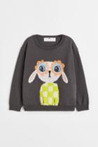 H & M - Motif-detail Knit Sweater - Gray
