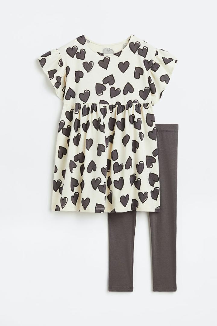H & M - 2-piece Dress And Leggings Set - White