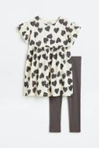 H & M - 2-piece Dress And Leggings Set - White