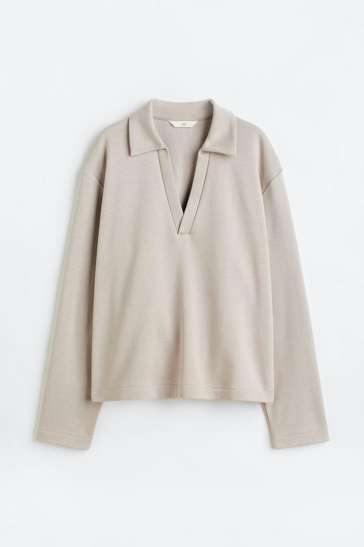 H & M - Collared Sweatshirt - Brown