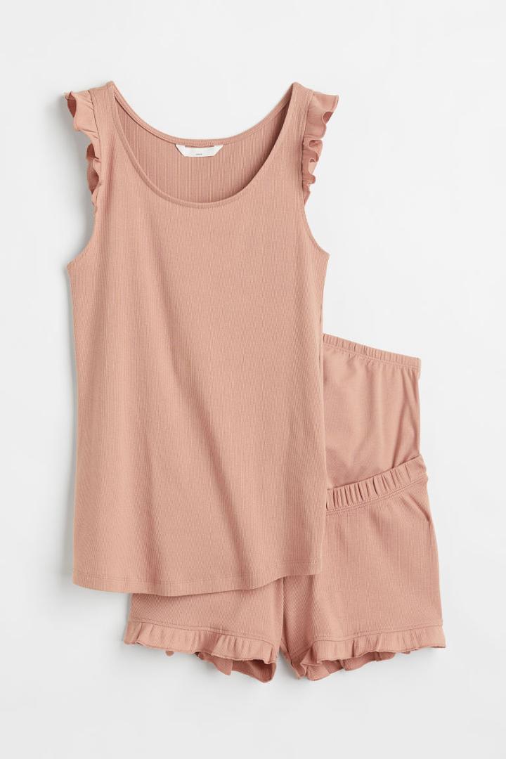 H & M - Mama Ribbed Cotton Set - Beige