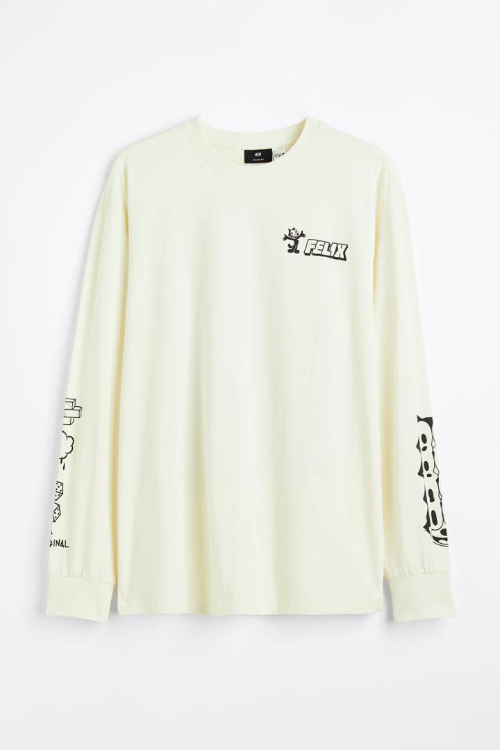 H & M - Relaxed Fit Printed Jersey Shirt - White