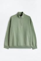 H & M - Relaxed Fit Thermolite Half-zip Sweatshirt - Green