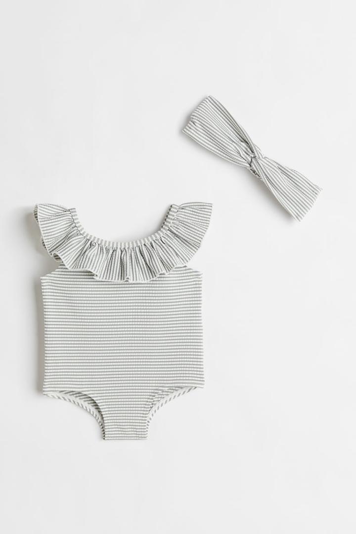 H & M - Swimsuit And Hairband Set - Green