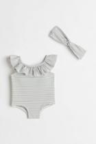 H & M - Swimsuit And Hairband Set - Green