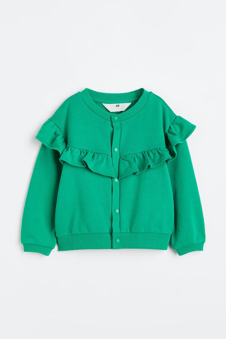 H & M - Ruffle-trimmed Cardigan - Green
