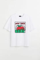 H & M - Relaxed Fit Printed T-shirt - White