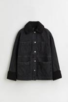 H & M - Borg-collared Denim Jacket - Black