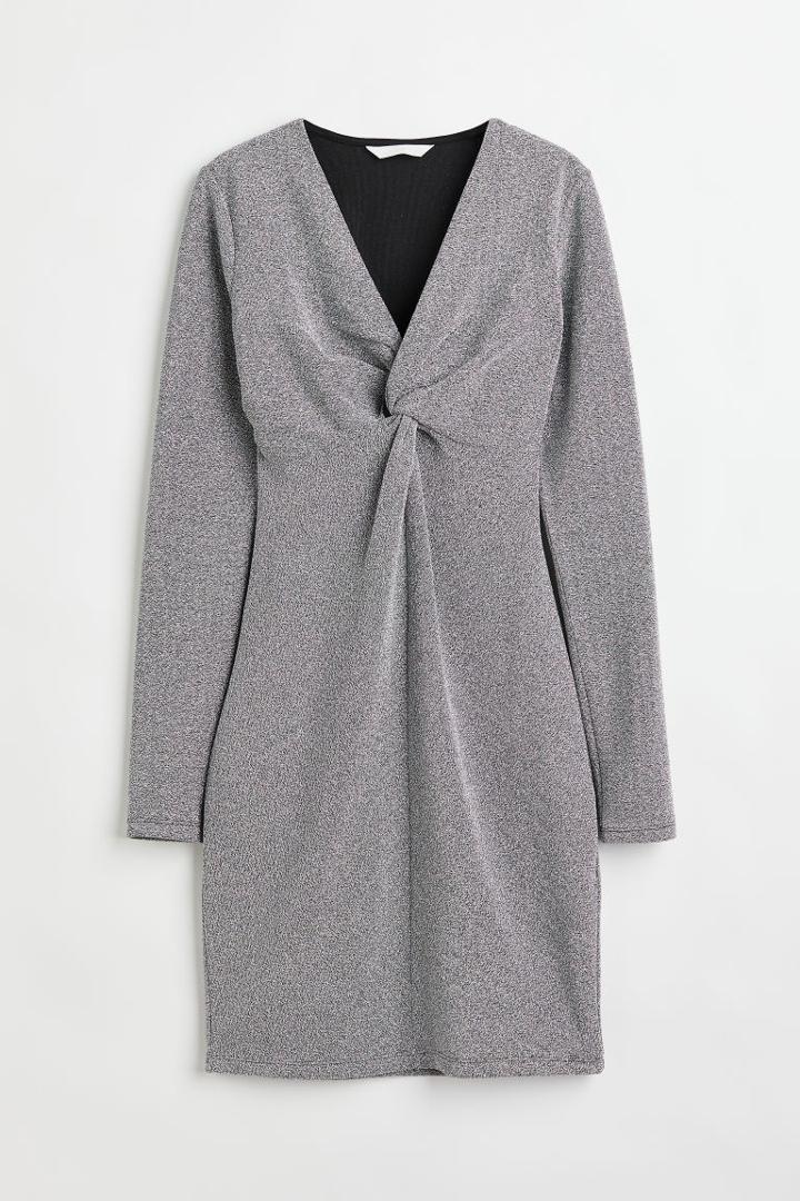 H & M - Glittery Knot-detail Dress - Silver