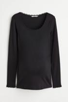 H & M - Mama Ribbed Lace-trimmed Top - Black
