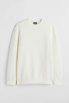 H & M - Regular Fit Ribbed Sweatshirt - White
