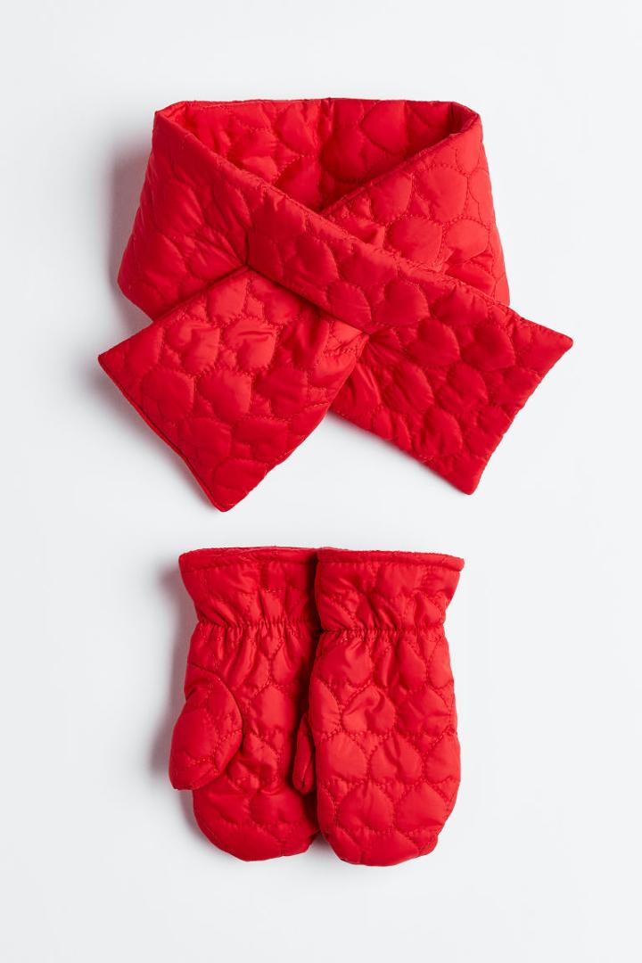 H & M - Scarf And Mittens - Red