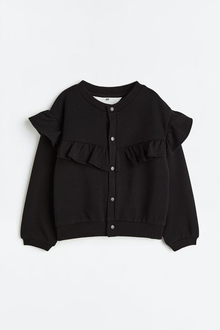 H & M - Ruffle-trimmed Cardigan - Black