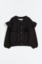 H & M - Ruffle-trimmed Cardigan - Black