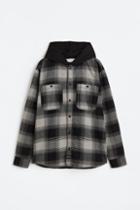 H & M - Hooded Flannel Shirt - Black