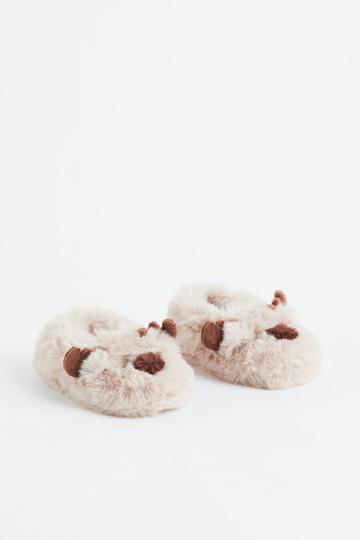 H & M - Soft Faux Shearling Slippers - Brown