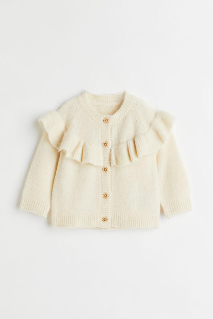 H & M - Flounce-trimmed Cardigan - Beige