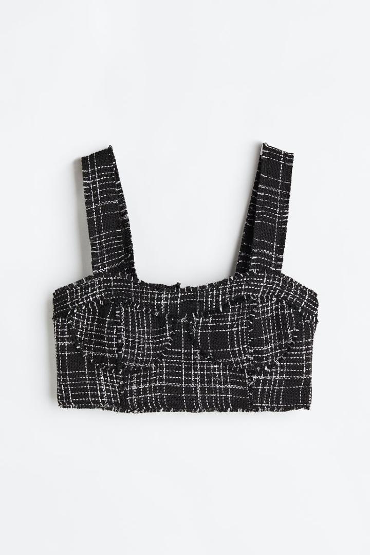 H & M - Fringe-trimmed Crop Top - Black
