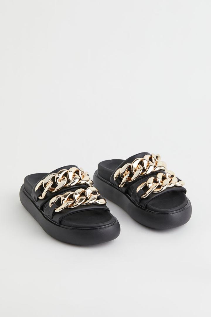 H & M - Chunky Chain-detail Slides - Black