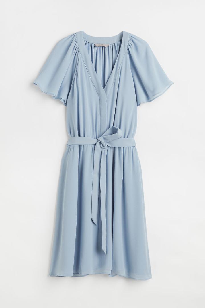 H & M - V-neck Chiffon Dress - Blue
