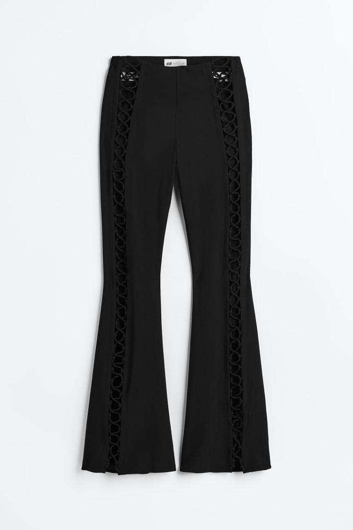 H & M - Flared Lacing-detail Pants - Black