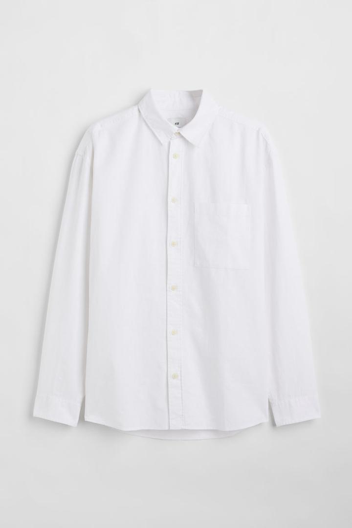 H & M - Relaxed Fit Linen-blend Shirt - White