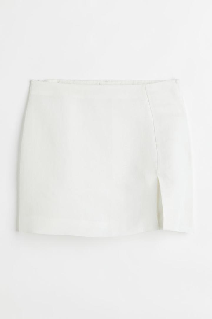 H & M - Short Linen-blend Skirt - White