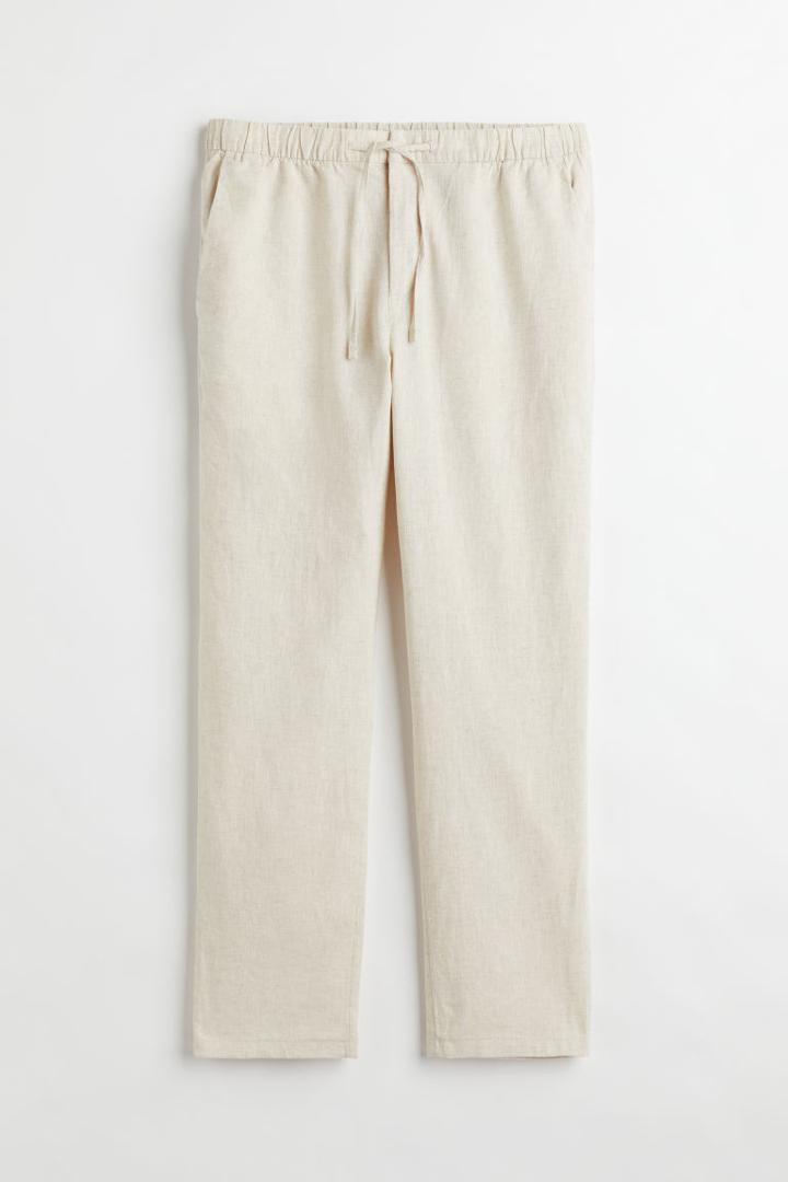 H & M - Regular Fit Linen-blend Pants - White