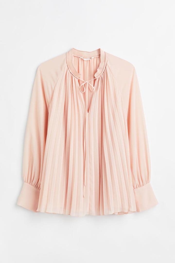 H & M - H & M+ Pleated Chiffon Blouse - Orange