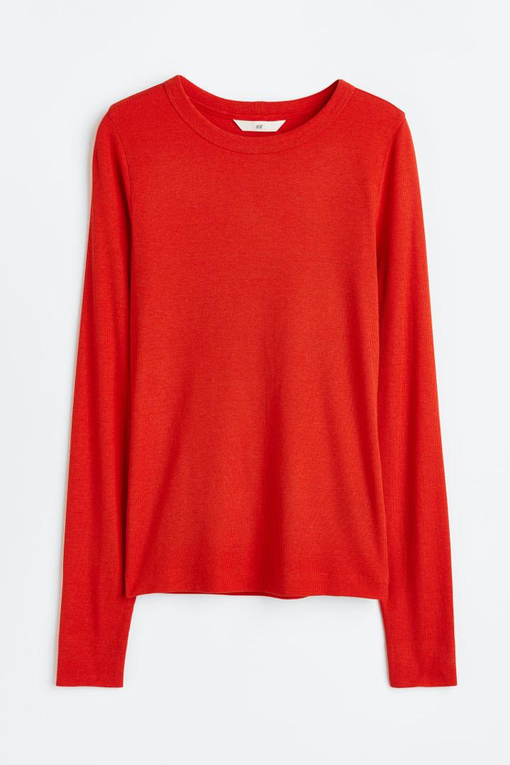 H & M - Ribbed Modal-blend Top - Orange