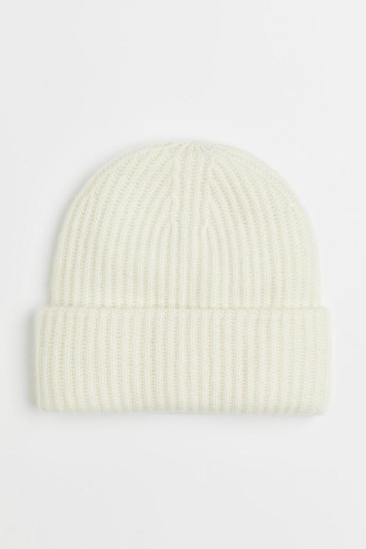 H & M - Rib-knit Cashmere Hat - White