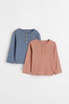 H & M - 2-pack Cotton Henley Shirts - Orange