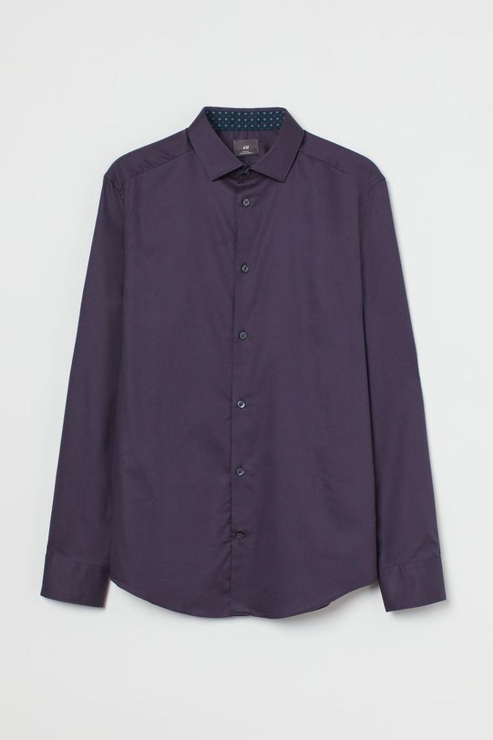 H & M - Slim Fit Premium Cotton Shirt - Blue