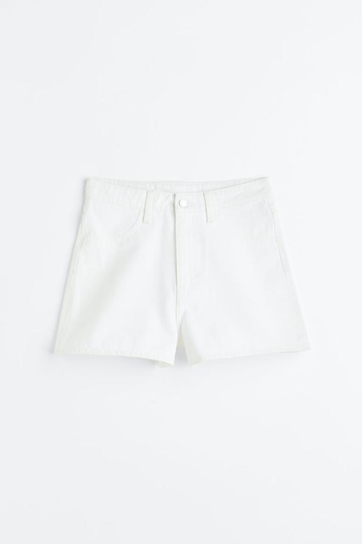 H & M - Curvy Fit Denim Shorts - White