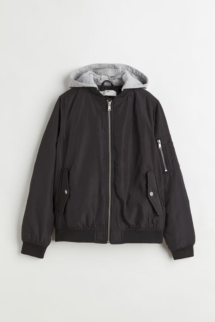 H & M - Hooded Bomber Jacket - Black