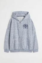H & M - Hooded Jacket With Embroidered Detail - Blue