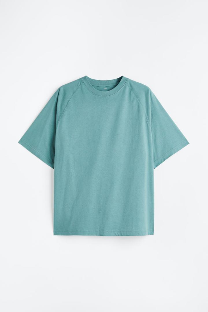 H & M - Oversized Fit Cotton T-shirt - Turquoise